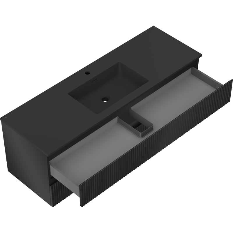 Mexen Rivel kúpeľňová skrinka 140 cm s umývadlom Otis, 2 zásuvky, ryhovaná, čierna matná - 91A20-14047-2-BFF71-W18M71