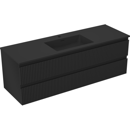 Mexen Rivel kúpeľňová skrinka 140 cm s umývadlom Otis, 2 zásuvky, ryhovaná, čierna matná - 91A20-14047-2-BFF71-W18M71