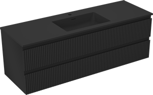 Mexen Rivel kúpeľňová skrinka 140 cm s umývadlom Otis, 2 zásuvky, ryhovaná, čierna matná - 91A20-14047-2-BFF71-W18M71