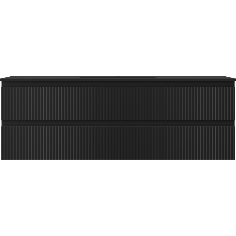 Mexen Rivel kúpeľňová skrinka 140 cm s umývadlom Otis, 2 zásuvky, ryhovaná, čierna matná - 91A20-14047-2-BFF71-W18M71