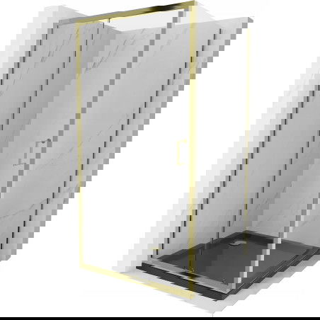 Mexen Apia posuvná sprchová kabína 100 x 100 cm, priehľadná, zlatá + vanička Flat, čierna - 840-100-100-50-00-4070G