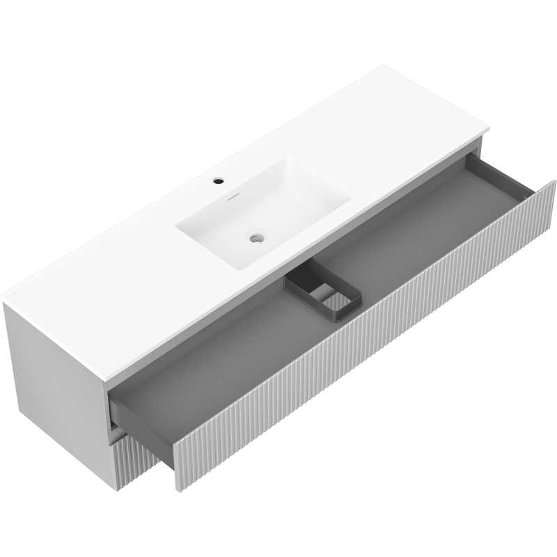 Mexen Rivel kúpeľňová skrinka 160 cm s umývadlom Otis, 2 zásuvky, ryhovaná, sivá matná/biela matná -