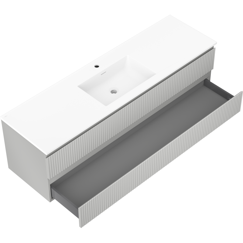 Mexen Rivel kúpeľňová skrinka 160 cm s umývadlom Otis, 2 zásuvky, ryhovaná, sivá matná/biela matná -