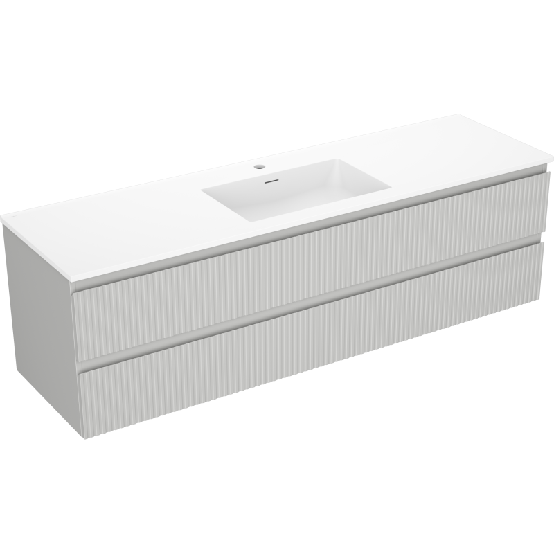 Mexen Rivel kúpeľňová skrinka 160 cm s umývadlom Otis, 2 zásuvky, ryhovaná, sivá matná/biela matná -