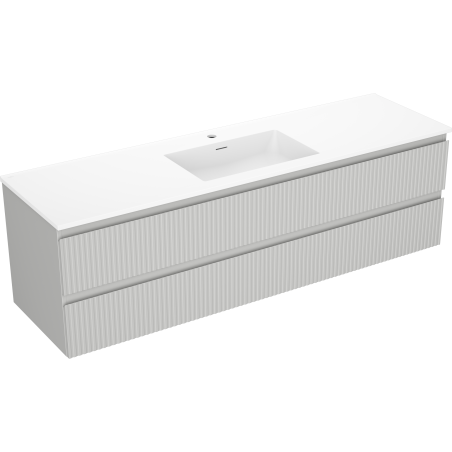 Mexen Rivel kúpeľňová skrinka 160 cm s umývadlom Otis, 2 zásuvky, ryhovaná, sivá matná/biela matná -