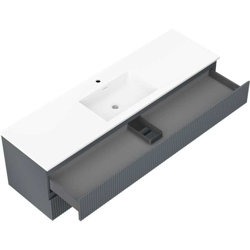 Mexen Rivel kúpeľňová skrinka 160 cm s umývadlom Otis, 2 zásuvky, s rebrovaním, grafitová matná/biela matná -