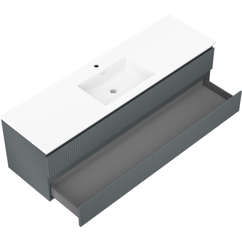 Mexen Rivel kúpeľňová skrinka 160 cm s umývadlom Otis, 2 zásuvky, s rebrovaním, grafitová matná/biela matná -