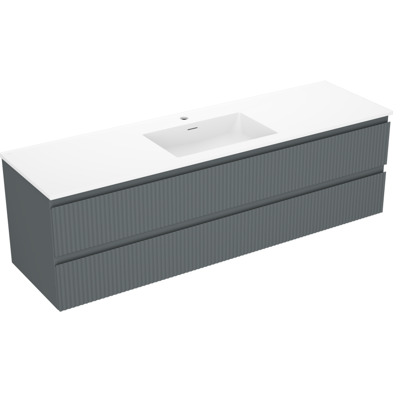 Mexen Rivel kúpeľňová skrinka 160 cm s umývadlom Otis, 2 zásuvky, s rebrovaním, grafitová matná/biela matná -