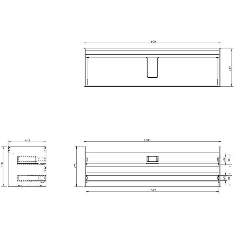 Mexen Rivel kúpeľňová skrinka 160 cm s umývadlom Otis, 2 zásuvky, s rebrovaním, grafitová matná/biela matná -