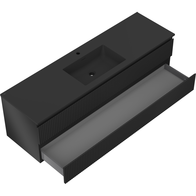 Mexen Rivel skrinka do kúpeľne 160 cm s umývadlom Otis, 2 zásuvky, ryhovaná, čierny mat - 91A20-16047-2-BFF71-W18M71