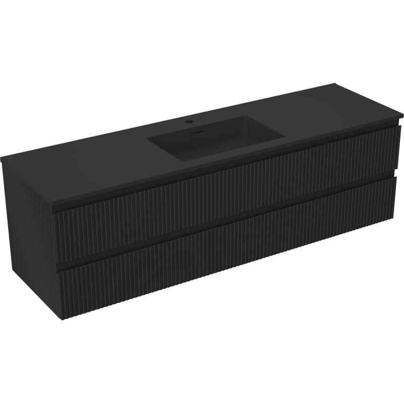 Mexen Rivel skrinka do kúpeľne 160 cm s umývadlom Otis, 2 zásuvky, ryhovaná, čierny mat - 91A20-16047-2-BFF71-W18M71