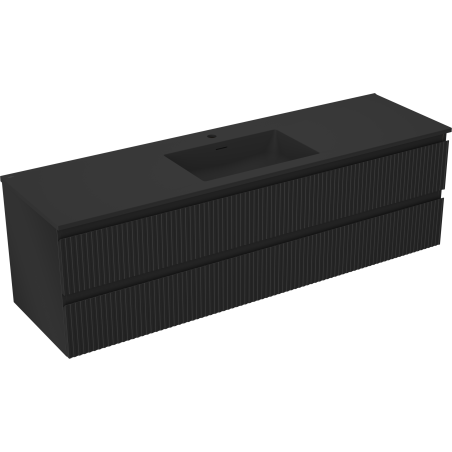 Mexen Rivel skrinka do kúpeľne 160 cm s umývadlom Otis, 2 zásuvky, ryhovaná, čierny mat - 91A20-16047-2-BFF71-W18M71