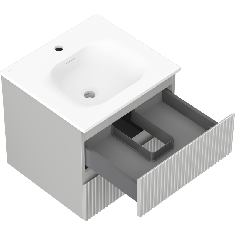 Mexen Rivel kúpeľňová skrinka 50 cm s umývadlom Vela, 2 zásuvky, ryhovaná, sivá matná/biela matná - 91A20-05047-2-BFF62-W23M01
