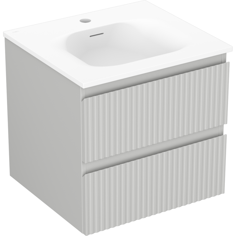 Mexen Rivel kúpeľňová skrinka 50 cm s umývadlom Vela, 2 zásuvky, ryhovaná, sivá matná/biela matná - 91A20-05047-2-BFF62-W23M01