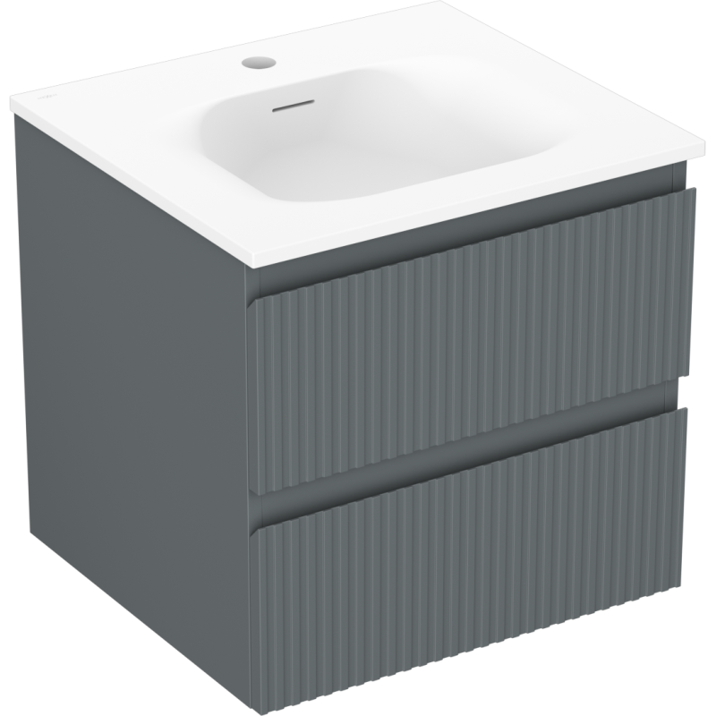 Mexen Rivel skrinka do kúpeľne 50 cm s umývadlom Vela, 2 zásuvky, ryhovaná, grafit mat/biela mat - 91A20-05047-2-BFF66-W23M01