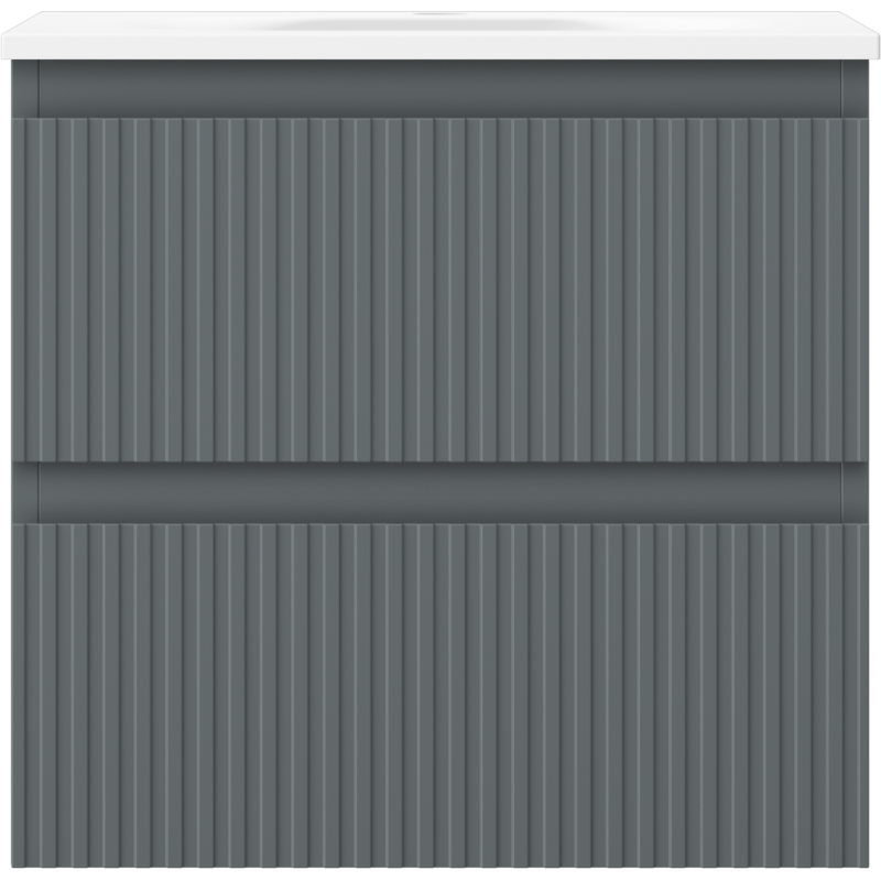 Mexen Rivel skrinka do kúpeľne 50 cm s umývadlom Vela, 2 zásuvky, ryhovaná, grafit mat/biela mat - 91A20-05047-2-BFF66-W23M01