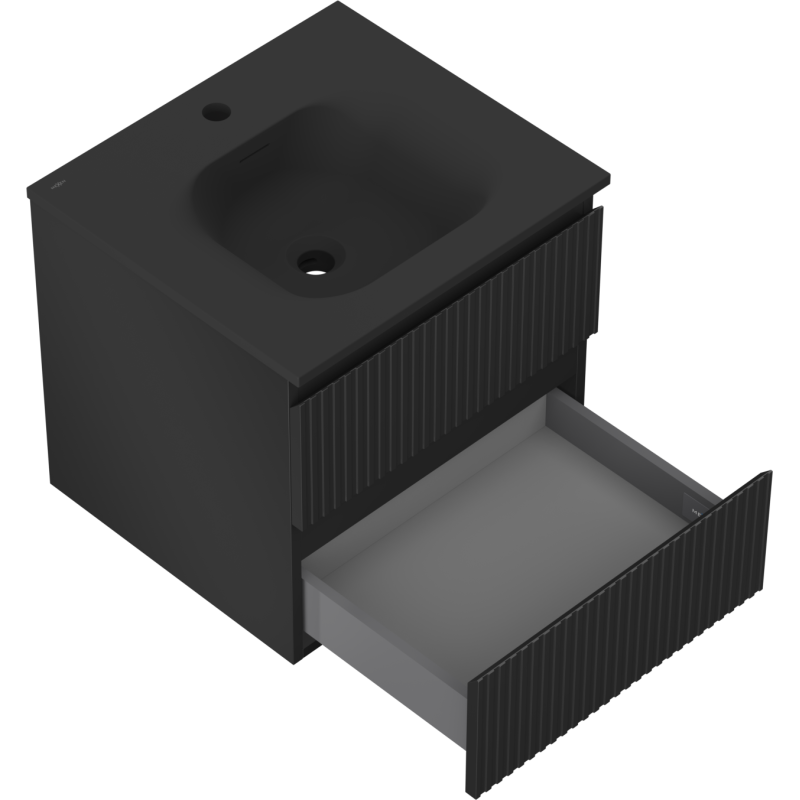Mexen Rivel kúpeľňová skrinka 50 cm s umývadlom Vela, 2 zásuvky, ryhovaná, čierna matná - 91A20-05047-2-BFF71-W23M71