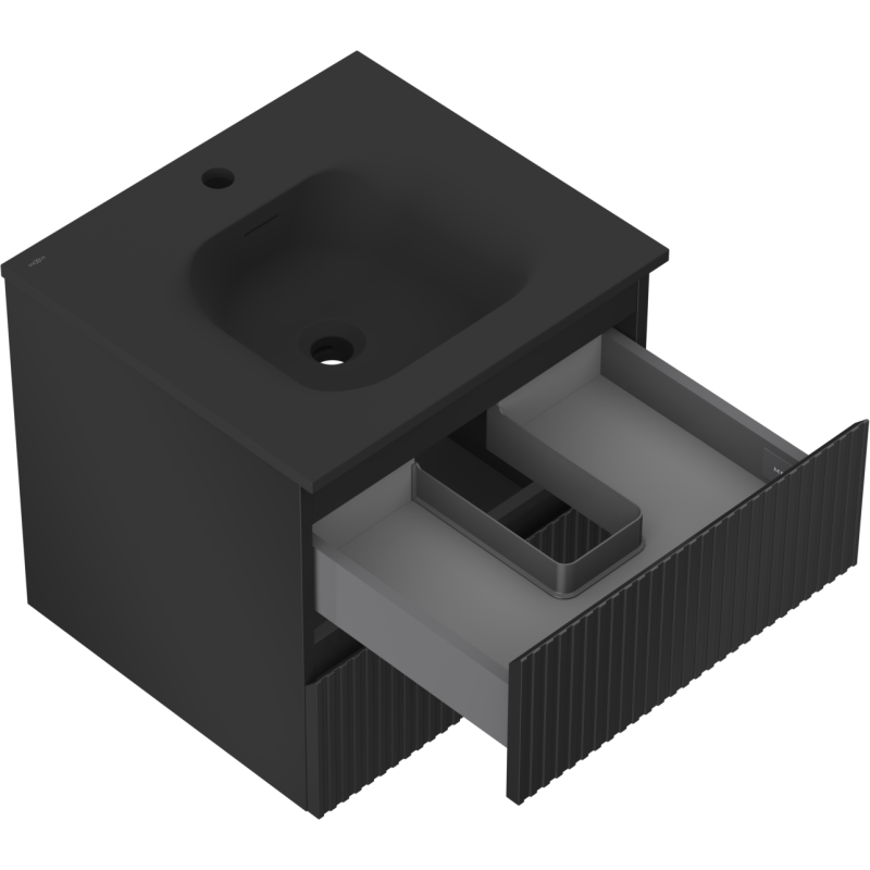 Mexen Rivel kúpeľňová skrinka 50 cm s umývadlom Vela, 2 zásuvky, ryhovaná, čierna matná - 91A20-05047-2-BFF71-W23M71