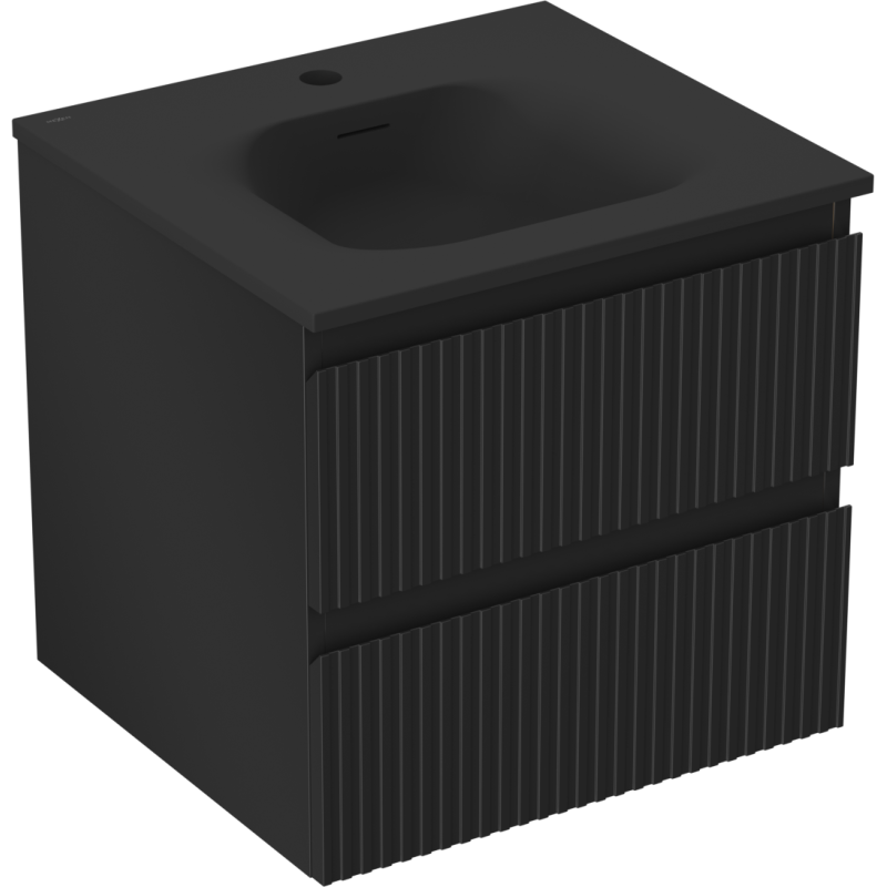 Mexen Rivel kúpeľňová skrinka 50 cm s umývadlom Vela, 2 zásuvky, ryhovaná, čierna matná - 91A20-05047-2-BFF71-W23M71