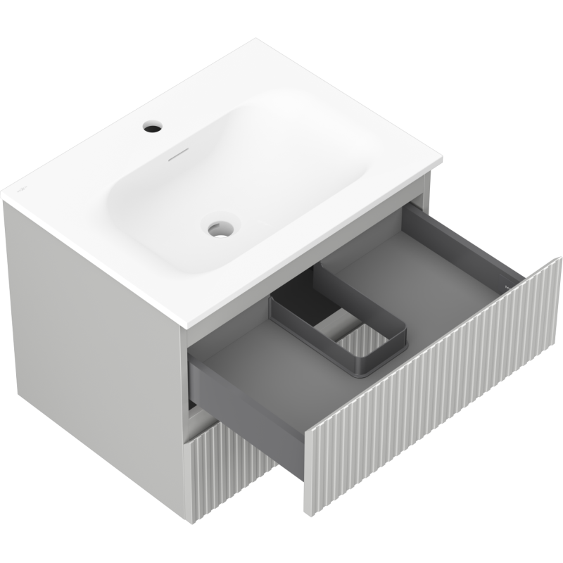Mexen Rivel kúpeľňová skrinka 60 cm s umývadlom Vela, 2 zásuvky, ryhovaná, sivá matná/biela matná - 91A20-06047-2-BFF62-W23M01