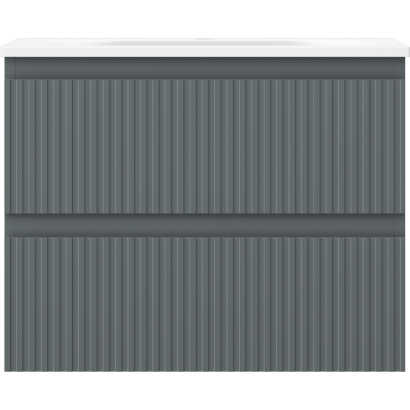 Mexen Rivel kúpeľňová skrinka 60 cm s umývadlom Vela, 2 zásuvky, ryhovaná, grafit matná/biela matná -