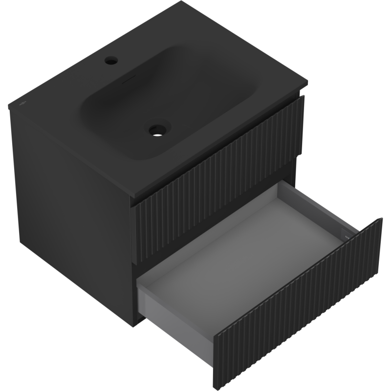 Mexen Rivel kúpeľňová skrinka 60 cm s umývadlom Vela, 2 zásuvky, ryhovaná, čierna matná - 91A20-06047-2-BFF71-W23M71