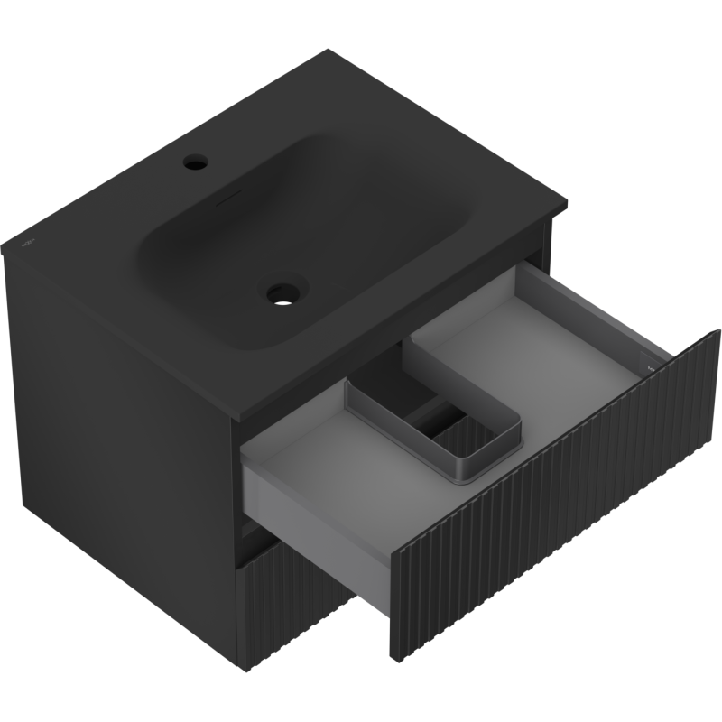 Mexen Rivel kúpeľňová skrinka 60 cm s umývadlom Vela, 2 zásuvky, ryhovaná, čierna matná - 91A20-06047-2-BFF71-W23M71