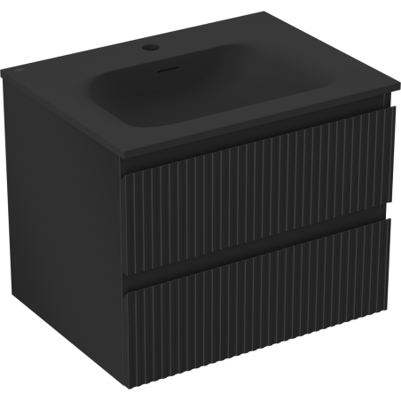 Mexen Rivel kúpeľňová skrinka 60 cm s umývadlom Vela, 2 zásuvky, ryhovaná, čierna matná - 91A20-06047-2-BFF71-W23M71