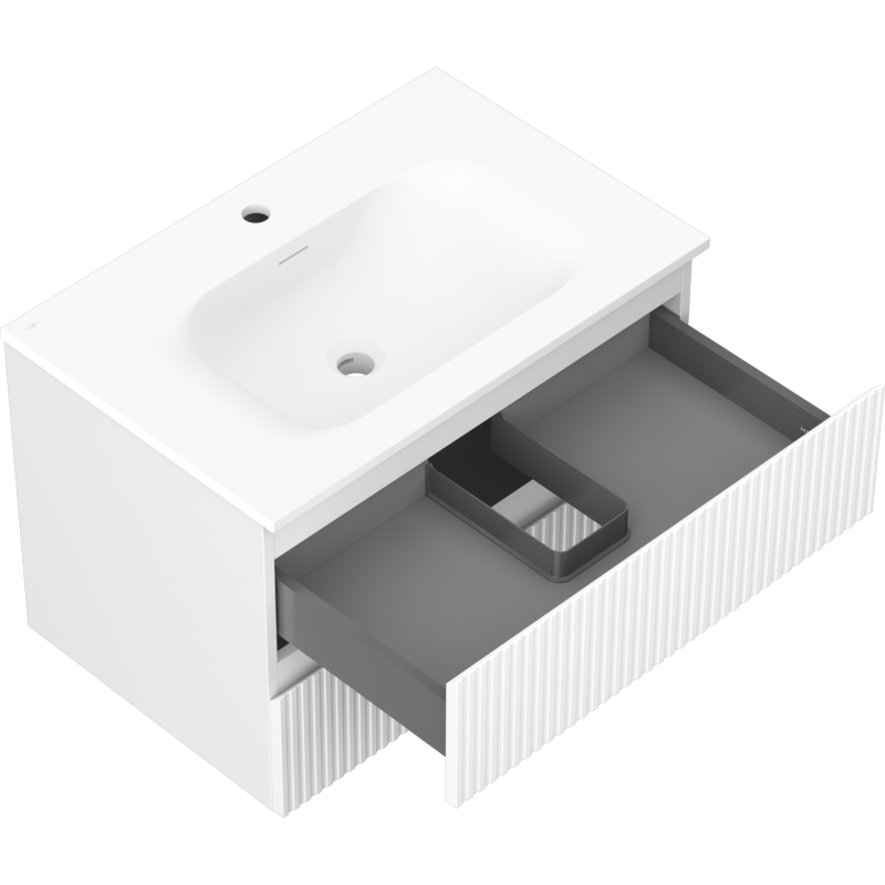 Mexen Rivel kúpeľňová skrinka 70 cm s umývadlom Vela, 2 zásuvky, ryhovaná, biela mat - 91A20-07047-2-BFF01-W23M01