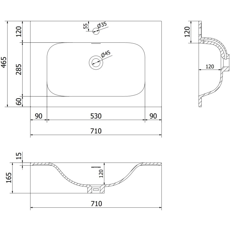 Mexen Rivel kúpeľňová skrinka 70 cm s umývadlom Vela, 2 zásuvky, ryhovaná, biela mat - 91A20-07047-2-BFF01-W23M01