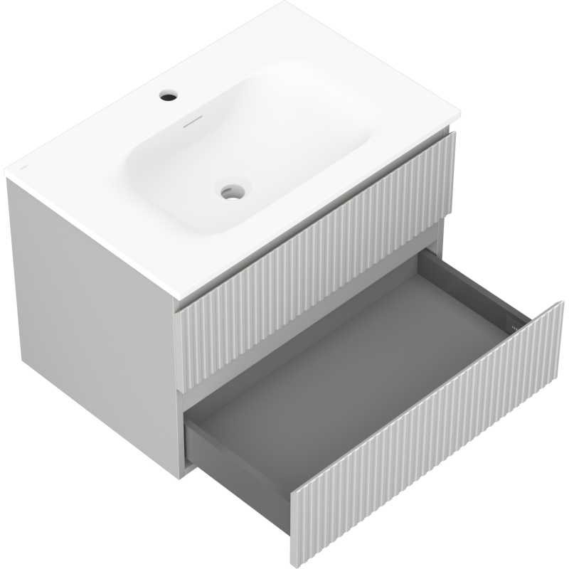 Mexen Rivel kúpeľňová skrinka 70 cm s umývadlom Vela, 2 zásuvky, ryhovaná, sivá matná/biela matná