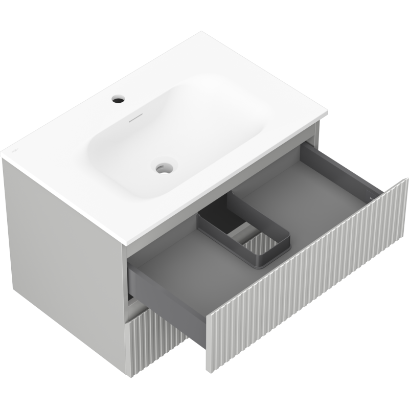 Mexen Rivel kúpeľňová skrinka 70 cm s umývadlom Vela, 2 zásuvky, ryhovaná, sivá matná/biela matná