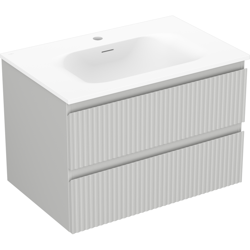 Mexen Rivel kúpeľňová skrinka 70 cm s umývadlom Vela, 2 zásuvky, ryhovaná, sivá matná/biela matná
