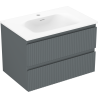 Mexen Rivel kúpeľňová skrinka 70 cm s umývadlom Vela, 2 zásuvky, ryhovaná, grafit mat/biela mat -
