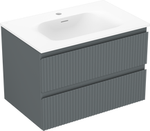 Mexen Rivel kúpeľňová skrinka 70 cm s umývadlom Vela, 2 zásuvky, ryhovaná, grafit mat/biela mat -