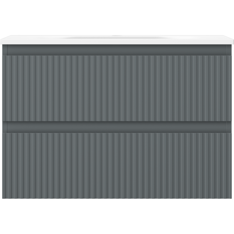 Mexen Rivel kúpeľňová skrinka 70 cm s umývadlom Vela, 2 zásuvky, ryhovaná, grafit mat/biela mat -