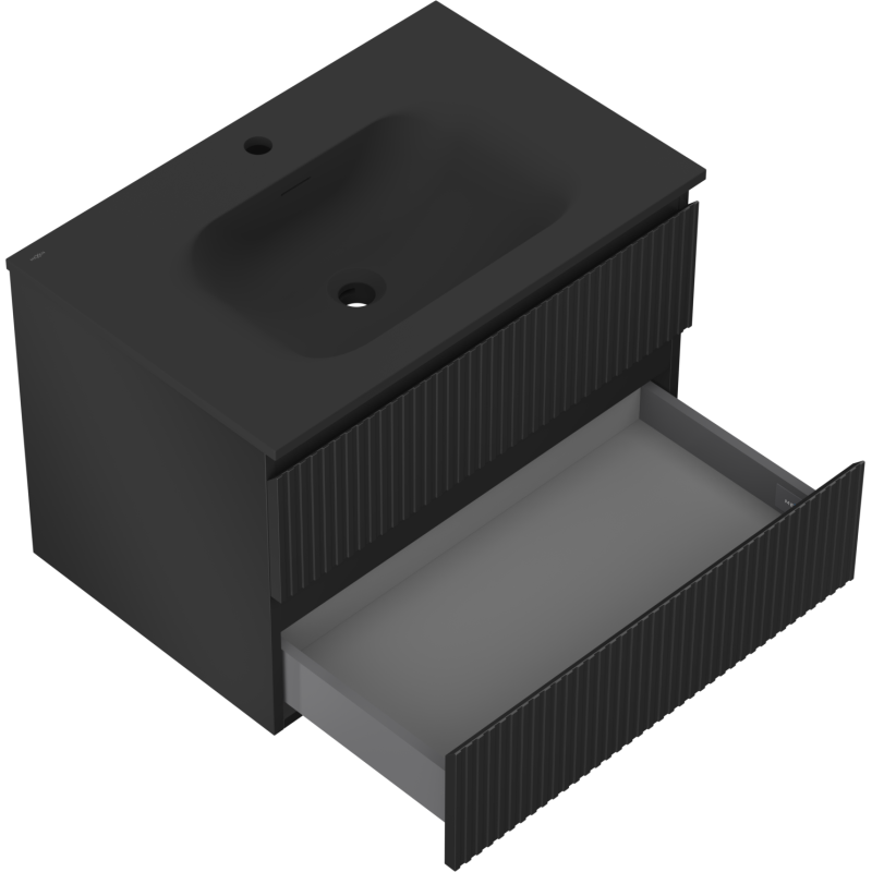 Mexen Rivel kúpeľňová skrinka 70 cm s umývadlom Vela, 2 zásuvky, ryhovaná, čierna matná - 91A20-07047-2-BFF71-W23M71