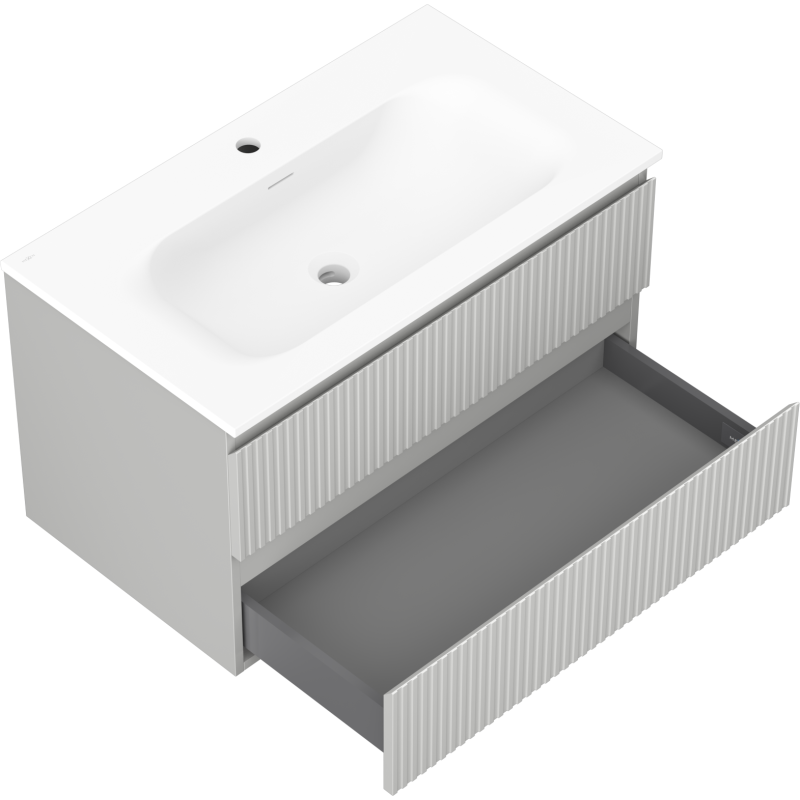 Mexen Rivel kúpeľňová skrinka 80 cm s umývadlom Vela, 2 zásuvky, ryhovaná, sivá mat/biela mat - 91A20-08047-2-BFF62-W23M01