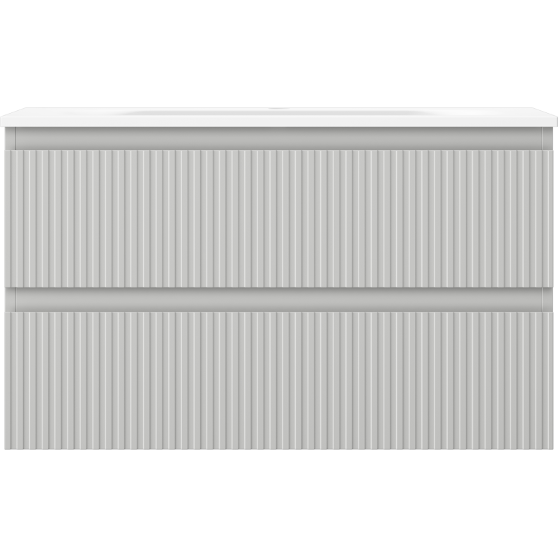 Mexen Rivel kúpeľňová skrinka 80 cm s umývadlom Vela, 2 zásuvky, ryhovaná, sivá mat/biela mat - 91A20-08047-2-BFF62-W23M01