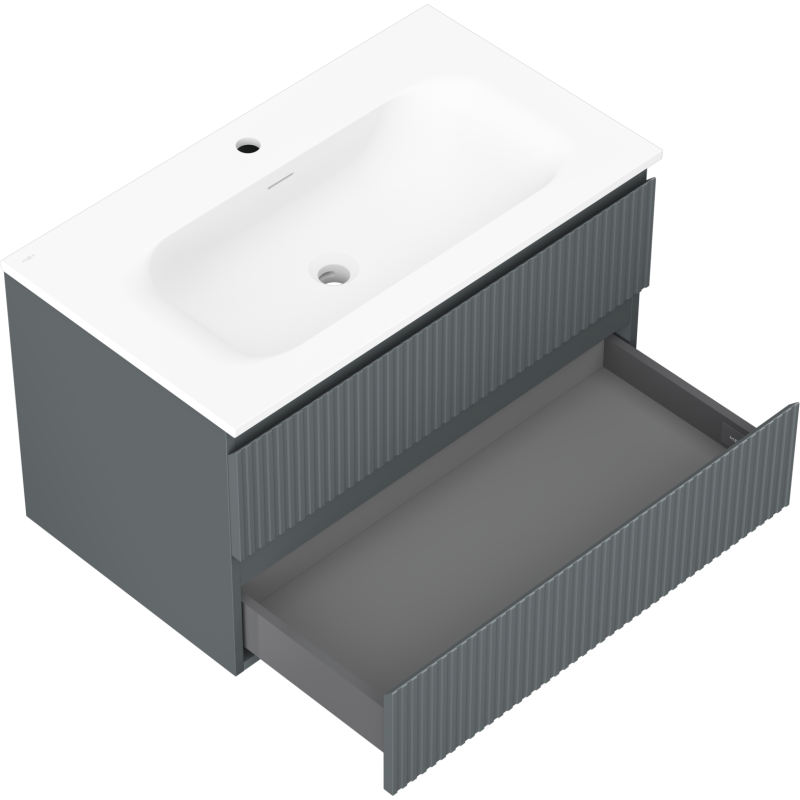 Mexen Rivel kúpeľňová skrinka 80 cm s umývadlom Vela, 2 zásuvky, ryhovaná, grafit mat/biela mat -