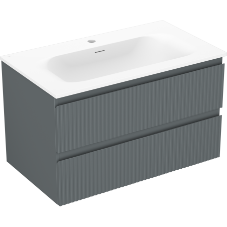 Mexen Rivel kúpeľňová skrinka 80 cm s umývadlom Vela, 2 zásuvky, ryhovaná, grafit mat/biela mat -