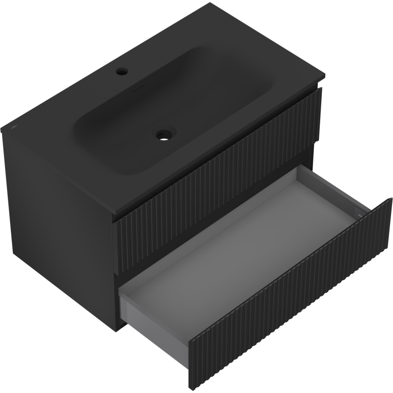 Mexen Rivel kúpeľňová skrinka 80 cm s umývadlom Vela, 2 zásuvky, ryhovaná, čierna mat - 91A20-08047-2-BFF71-W23M71