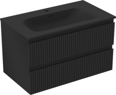 Mexen Rivel kúpeľňová skrinka 80 cm s umývadlom Vela, 2 zásuvky, ryhovaná, čierna mat - 91A20-08047-2-BFF71-W23M71