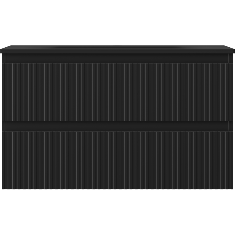 Mexen Rivel kúpeľňová skrinka 80 cm s umývadlom Vela, 2 zásuvky, ryhovaná, čierna mat - 91A20-08047-2-BFF71-W23M71