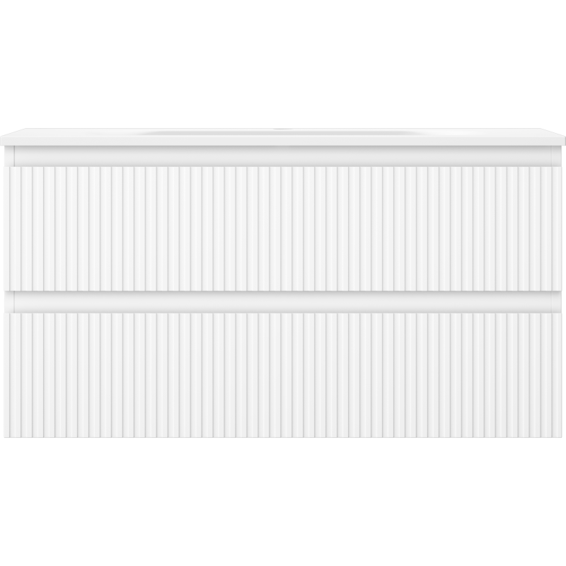 Mexen Rivel kúpeľňová skrinka 90 cm s umývadlom Vela, 2 zásuvky, ryhovaná, biela matná - 91A20-09047-2-BFF01-W23M01