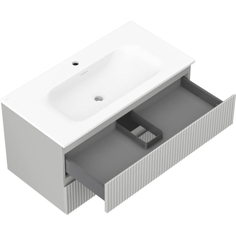 Mexen Rivel kúpeľňová skrinka 90 cm s umývadlom Vela, 2 zásuvky, ryhovaná, šedá matná/biela matná - 91A20-09047-2-BFF62-W23M01