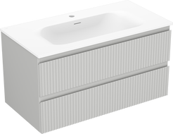 Mexen Rivel kúpeľňová skrinka 90 cm s umývadlom Vela, 2 zásuvky, ryhovaná, šedá matná/biela matná - 91A20-09047-2-BFF62-W23M01