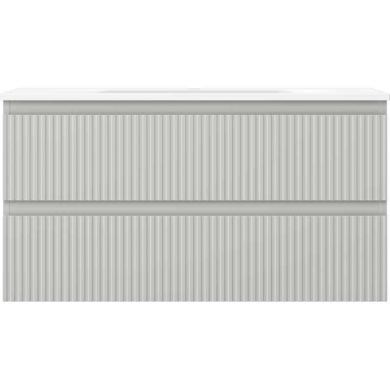 Mexen Rivel kúpeľňová skrinka 90 cm s umývadlom Vela, 2 zásuvky, ryhovaná, šedá matná/biela matná - 91A20-09047-2-BFF62-W23M01