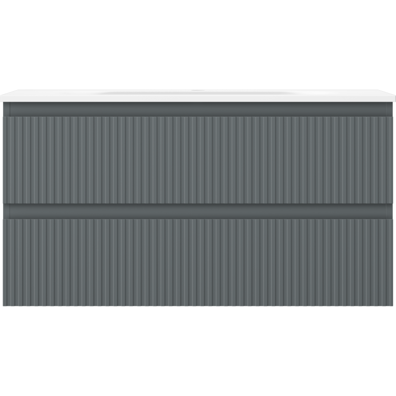 Mexen Rivel kúpeľňová skrinka 90 cm s umývadlom Vela, 2 zásuvky, ryhovaná, grafitová matná/biela matná -