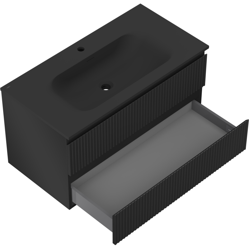 Mexen Rivel kúpeľňová skrinka 90 cm s umývadlom Vela, 2 zásuvky, ryhovaná, čierna matná - 91A20-09047-2-BFF71-W23M71